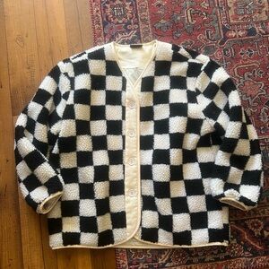 Miou muse Sherpa lined jacket size
Small women black and off-white checkered